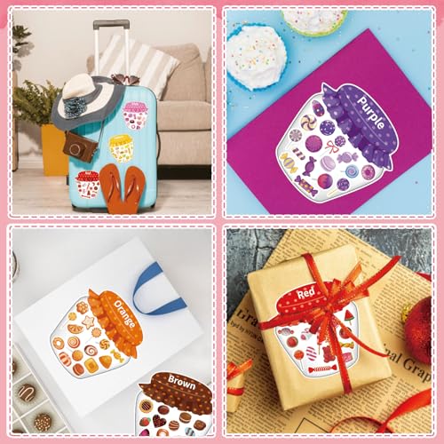 24 Sheets Candy Stickers Colorful, Make Your Own Sweets Jar Sticker for Kids, 8 Color Designs Candy Party Sweets Themed Dessert, Teacher Reward Decals for Home Classroom - style: Sweets Jar