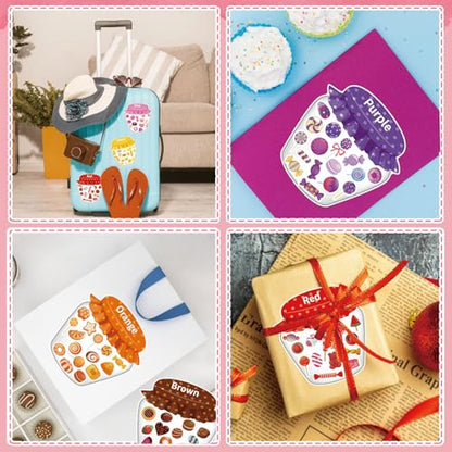 24 Sheets Candy Stickers Colorful, Make Your Own Sweets Jar Sticker for Kids, 8 Color Designs Candy Party Sweets Themed Dessert, Teacher Reward Decals for Home Classroom - style: Sweets Jar