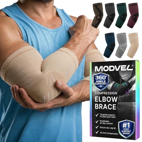 Modvel 2 Pack Elbow Brace for Tendonitis and Tennis Elbow Brace for Women and Men, Elbow Compression Sleeve for Pain Relief and Recovery – Elbow Sleeves Weightlifting Men, Sports & Workout, Arm Brace - color: Nude, size: X-Large