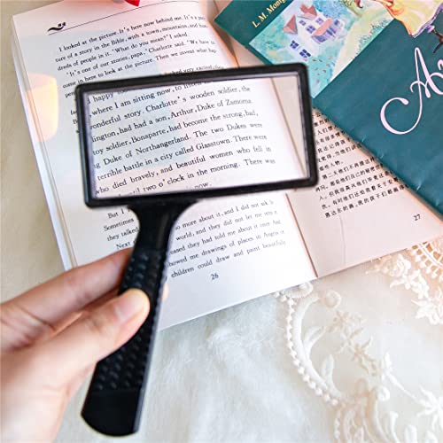 Large Rectangular Handheld Magnifying Glass，5X Magnification，4x2inches Handheld Magnifier，Scratch Resistant Glass Lens，Large Horizontal Viewing Area，for Seniors Reading，Hobbies，Repai， Observation