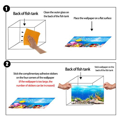 Double Sided Fish Tank Background 12 x 20 Inches for Fish Tanks Aquarium Backgrounds Decorative Poster Paper Sticker Waterproof Fish Tank Wallpaper