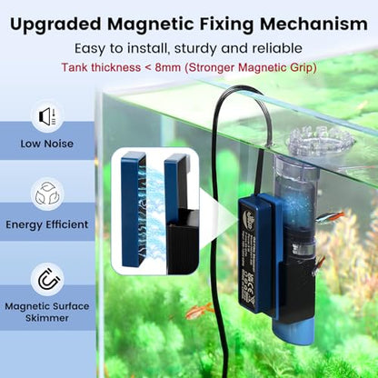 Aquarium Surface Skimmer, 96 GPH Flow Rate – Ideal for Freshwater & Saltwater Compatible, 5W – Efficient Waste Removal