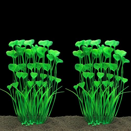 Fish Tank Decorations Plastic Plants Large,Aquarium Artificial Plants Decoration Ornament Safe for All Fish-16 inch 2Pcs (Green 2 pcs) - color: Green 2 Pcs