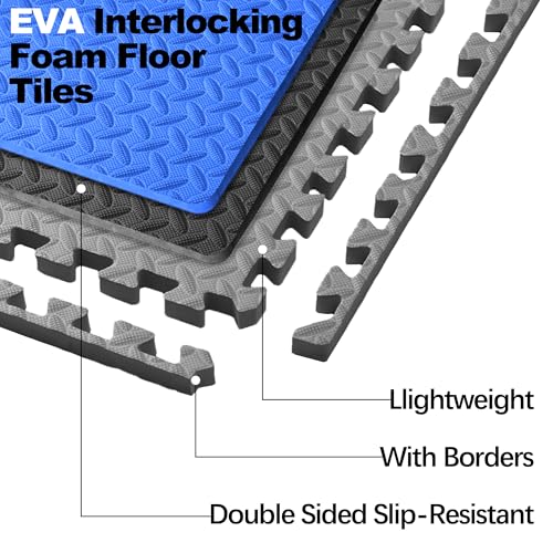 BalanceFrom Puzzle Exercise Gym Flooring Mat, 3/4" Thick EVA Interlocking Foam Tiles Workout Mat for Home Gym, 96 Square Feet, Graphite