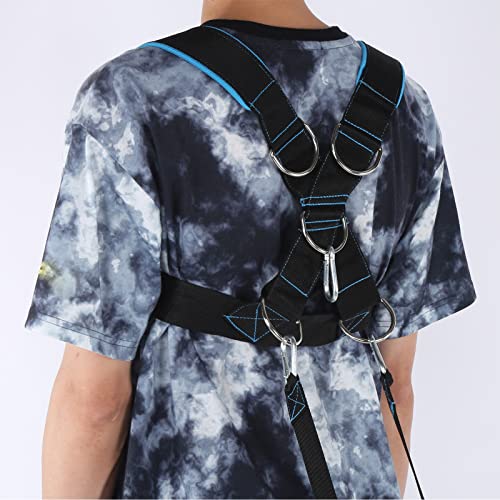Weight Bearing Shoulder Strap | Pulling Sled Harness Vest with Tension Bands | Adjustable for Strength/Endurance/Flexibility Training | Nylon & Metal Construction - color: Black Blue