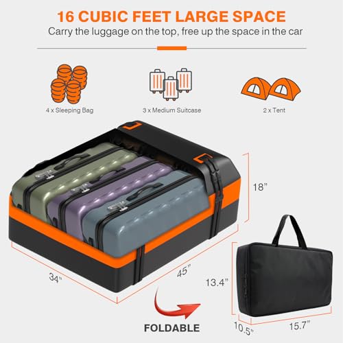 16 Cu Ft Car Rooftop Cargo Bag, Waterproof Soft Roof Top Luggage Carrier - size: 16 Cubic Feet-Orange