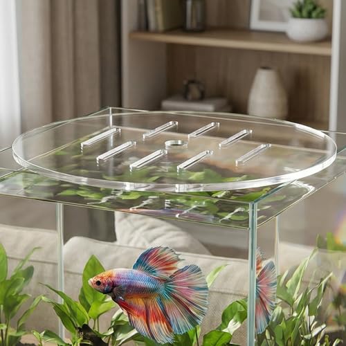 2pcs Acrylic Aquarium Lid: Round Fish Tank Anti-Jumping Cover with Hole, Transparent Plate for Preventing Fish Reptile Turtles Jumping Out Aquarium