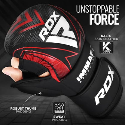 RDX IMMAF Approved Sparring Grappling Gloves, Professional Grade Hybrid Design for Competition Level and Training, Ventilated Open Palm, Adjustable Wrist Straps, Martial Arts Muay Thai, Men Women - color: Red, size: XX-Large