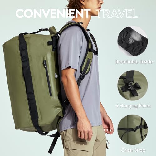 Haimont IPX7 Waterproof Roll-Top Dry Duffel Backpack Bag - color: Army Green, size: 60L