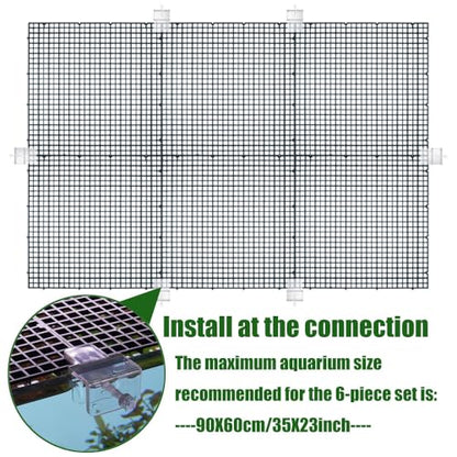 LINLAN Fish Tank Anti-Jump Set, Aquarium Lid, 8 Pieces Plastic Grid with 6 Brackets and 20 Cable Ties, Cover for Rimless Aquarium