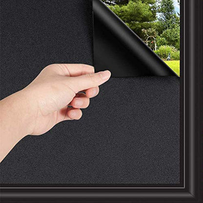 Total Blackout Window Film 100% Light Blocking Non Adhesive No Residue Removable Opaque Static Cling Privacy Glass Tint for Home Bedroom Darkening Heat Control (17.5 in x 6.56 Ft) - color: Black, size: 17.5 Inch x 6.56 Feet