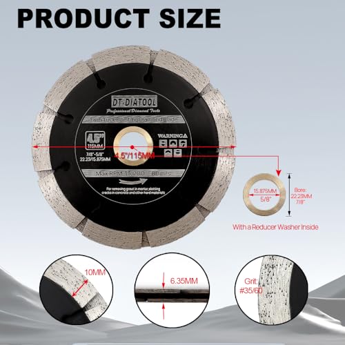 Sandwich Tuck Point Blade - 4-1/2 Inch Mortar Raking Crack Chaser Dual Diamond Blade 7/8"-5/8" Arbor for Mortar Removal,Grout Concrete Asphalt Surfaces Repair,Masonry Brick Stone Cutting - size: Blade 4.5"(115mm)