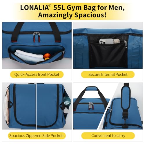 55L Large Duffle Bag for Men, 22 inch, Blue - color: Royal Blue