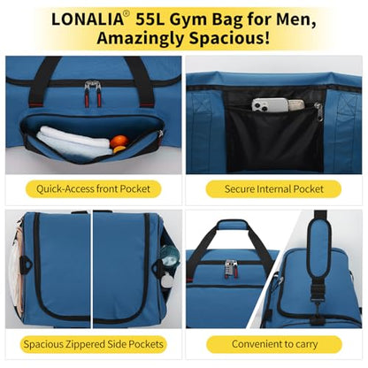 55L Large Duffle Bag for Men, 22 inch, Blue - color: Royal Blue