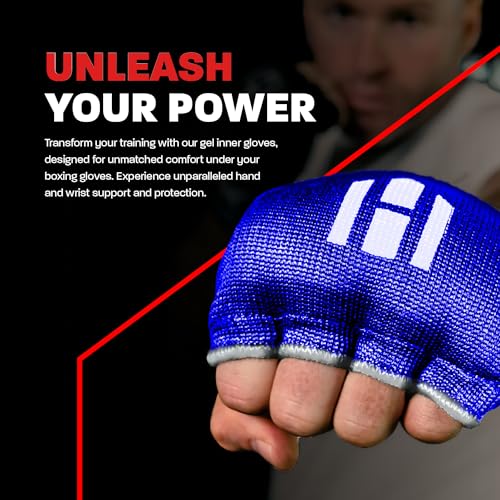 Hawk Padded Inner Gloves Training Gel Elastic Hand Wraps for Boxing Gloves Quick Wraps Men & Women Kickboxing Muay Thai MMA Bandages Fist Knuckle Wrist Wrap Protector Handwraps (Pair) - color: Blue
