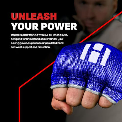 Hawk Padded Inner Gloves Training Gel Elastic Hand Wraps for Boxing Gloves Quick Wraps Men & Women Kickboxing Muay Thai MMA Bandages Fist Knuckle Wrist Wrap Protector Handwraps (Pair) - color: Blue