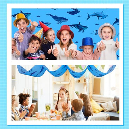 Under The Ocean Decorations Shark Whale Ceiling Decor Sea Animal Hanging Blue Fish Banner Covers with Tape 32 Inch x 16 ft for Summer Pool Baby Shower Birthday Party Classroom Wall Daycare - style: Shark