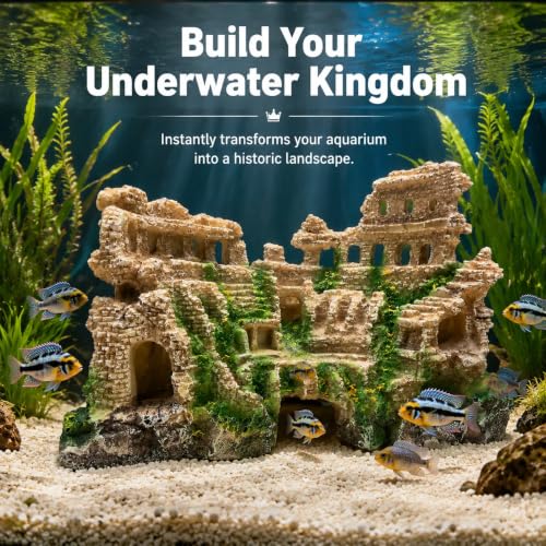 Antique Roman Column Ruins Aquarium Decor, Greek Aquarium Decorations, European Castle&Underground Roman Column Fish Tank Cave, Large Rock Cave Hideout, Safe for Freshwater & Saltwater Tanks