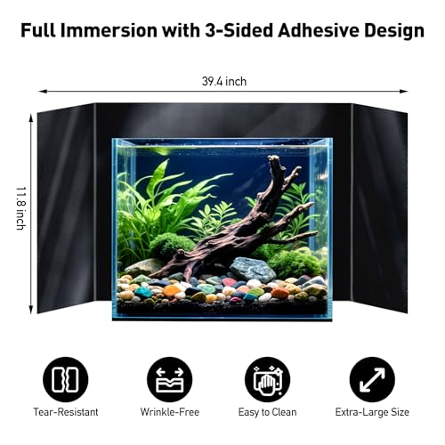 Black Aquarium Background Static Cling, Self Adhesive Fish Tank Wallpaper, Vinyl Aquarium Backdrop, Strong Stickiness, Traceless Removal, Reusable, 11.8"x39.4" - size: 11.8×39.4 in