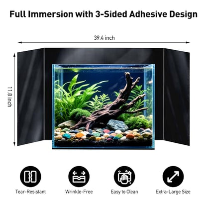 Black Aquarium Background Static Cling, Self Adhesive Fish Tank Wallpaper, Vinyl Aquarium Backdrop, Strong Stickiness, Traceless Removal, Reusable, 11.8"x39.4" - size: 11.8×39.4 in