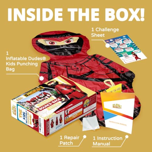 INFLATABLE DUDES Kids Punching Bag- Bop Bag | Sand-Base - color: Red Samurai Standard Ninja | Pre-filled with Sand, size: 47"