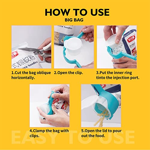 4Pcs Bag Clip with Pour Spout,Bag Clips for Food Storage Sealing Clips,Bag Spout Clips,Seal and Pour Bag Clip,Reusable Plastic Cap Sealer Clips for Food Liquid Snack