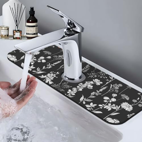 Faucet Draining Mat For Kitchen Sink, Wildflowers Plants Diatom Mud Absorbent Drain Pad For Bathroom Kitchen Sink Splash Guard Drying Mat - color: Wildflowers Plants
