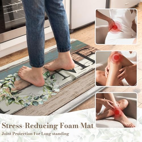 KIMODE Kitchen Mats 2PCS,Cushioned Anti Fatigue Farmhouse Kitchen Rugs and Mats,Non Skid Waterproof Kitchen Mats for Floor,Comfort Foam Standing Desk Mat for Home,Office,Sink,Laundry