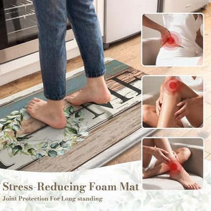 KIMODE Kitchen Mats 2PCS,Cushioned Anti Fatigue Farmhouse Kitchen Rugs and Mats,Non Skid Waterproof Kitchen Mats for Floor,Comfort Foam Standing Desk Mat for Home,Office,Sink,Laundry