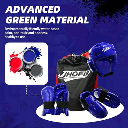 Martial Arts Karate Protective Sparring Gear Package Deal/Gift Adjustable Adult & Youth Headgear, Gloves & Kicks for MMA, Taekwondo, Boxing Training - color: Blue, size: Small
