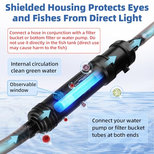 hygger 7W Aquarium U-V Light with Timer, 360° Protective Shield Clean Light for Crystal Clear Green Water, Submersible Fish Tank Cleaner for 30–70 Gallon Freshwater & Saltwater Aquariums - size: 1.97 * 9.05 inches