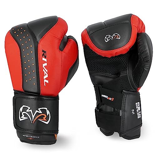 RIVAL Boxing RB10 Intelli-Shock Bag Gloves, Hook and Loop Closure - Ergonomic Fit, 1.25” of Closed Cell Foam for Intense Bag Use - color: Black/Red, size: Small