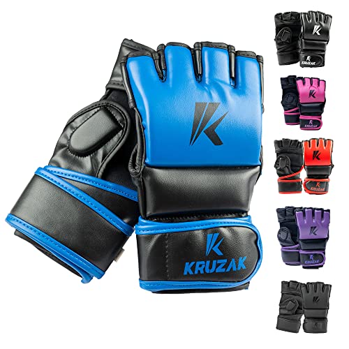 Kruzak MMA Gloves, Half-Finger Boxing Mitts with Hand Wraps - color: Blue, size: Large-X-Large