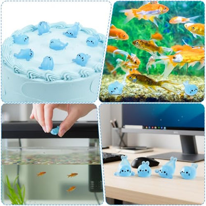 60PCS Glow in The Dark Mini Seal Figurines, Mini Resin Animals, Cute Luminous Seal Animals for Fairy Garden, Aquarium, Potted Plants, Desk Display DIY Crafts