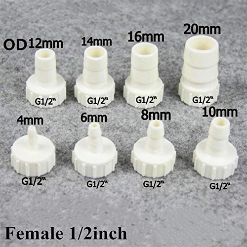 10pcs G1/2 Female Thread To 4~20mm PE Straight Connectors Drip Irrigation Aquarium Fish Tank Air Pump Hose Joints and Silicone Gasket (Color : With Silicone Gasket, Size : G1l2x6mm)