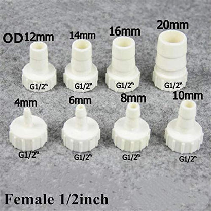 10pcs G1/2 Female Thread To 4~20mm PE Straight Connectors Drip Irrigation Aquarium Fish Tank Air Pump Hose Joints and Silicone Gasket (Color : With Silicone Gasket, Size : G1l2x6mm)