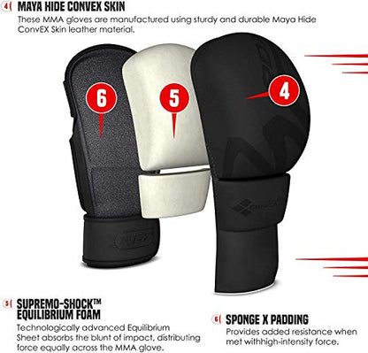 RDX MMA Hybrid Sparring Gloves, Maya Hide Leather, Open Ventilated Palm, Padded Mitts Martial Arts Kickboxing Muay Thai Training Cage Fighting, Men Adult, Punching Bag and Pads Workout - size: X-Large