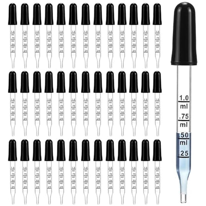 QWORK 1 ml Glass Liquid Droppers, Pack of 40Calibrated Pipettes, Essential Oil Dropper Pipettewith Kraft Boxes