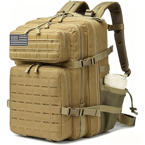 Military Tactical Backpack 45L/25L 3 Day Assault Pack Molle Daypack Hiking Backpack for Men and Women - color: Khaki-2, size: 45L