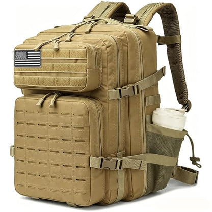Military Tactical Backpack 45L/25L 3 Day Assault Pack Molle Daypack Hiking Backpack for Men and Women - color: Khaki-2, size: 45L