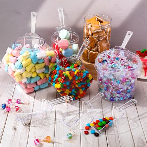 Hestya 4 Pcs Multi Purpose Clear Plastic Scoops for Candy Buffet Acrylic Kitchen Ice Food Popcorn Scoops for Protein Powders, Ice Cream, Coffee, Tea Jar (6.69 Inch)