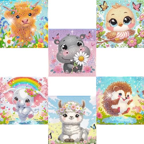 6 Pack Small Diamond Painting Kits for Kids Beginners, 5D Gem Art by Number for Children Ages 6-8-12,Cute Animal Elephant Fun DIY Diamonds Painting Set,Home Wall Decor 6x6 Inch - color: KD72+73+74+75+76+77-1