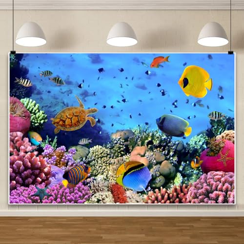 5x3ft Tropical Undersea Backdrop for Photography Under The Water Tropical Sea Coral Fish Sealife Background for Mermaid Theme Birthday Party Supplies Aquarium Decor Photo Shoot Props