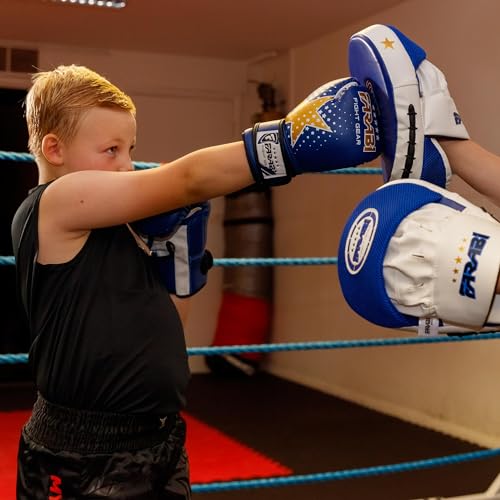 Farai Kids Boxing Gloves 6-oz Kickboxing Muay Thai Training MMA Sparring Gloves, Best Gloves for Training on Punching Bag, Focus Pads Practice - color: Blue