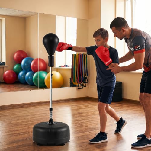 Goplus Punching Bag with Stand, 54.5"-62" Height Adjustable Speed Boxing Equipment with Gloves, Fillable Weighted Base, Fitness Reflex Bag for Teens Youth Adults Home Gym Workout MMA Training - color: Black