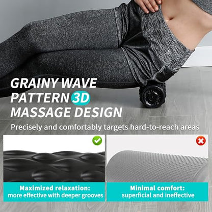 High-Density Vibrating Foam Roller Black with 4 Customizable Speeds for Deep Tissue Massage, Muscle Recovery and Pain Relief -Rechargeable with Portable Bag