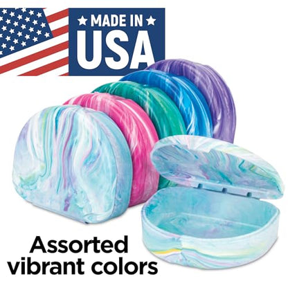 Practicon Vibrant Marble Retainer Cases, Clear Aligner Case, Dental Orthodontic Retainer Boxes, Mouth Guard Holder, 6 Pack - color: Vibrant