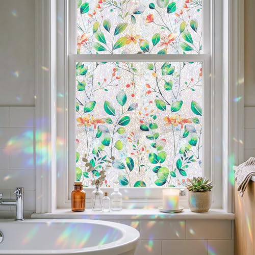 Window Privacy Film, Stained Glass Decorative Static Cling, Removable Laser Sun Blocking Vinyl Covering, Window Film for Home Kitchen Living Room, Sunny Leaf Weave, 17.5" x 78.7" - color: Sunny Leaf Weave, size: 17.5" x 78.7"