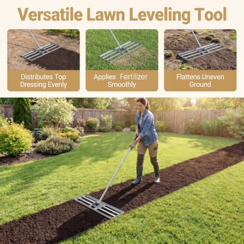 COSTWAY 30x10 Inch Lawn Leveling Rake, Soil Sand Dirt Leveling Tool, Ground Leveler for Yard, Landscape, Garden, Pasture (Silver, 30"x10") - color: Silver