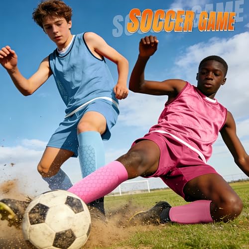 2 Pack Soccer Shin Guards Shin Defender for Kids Youth,XZQTIVE Soccer Shin Pads Shin Guard Sleeve with Honeycomb Padding,High Impact Resistant Compression - color: Light Pink, size: Medium